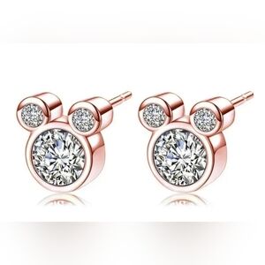 Rose Golden Mouse Stud Earrings With Sparkling Faux Diamond